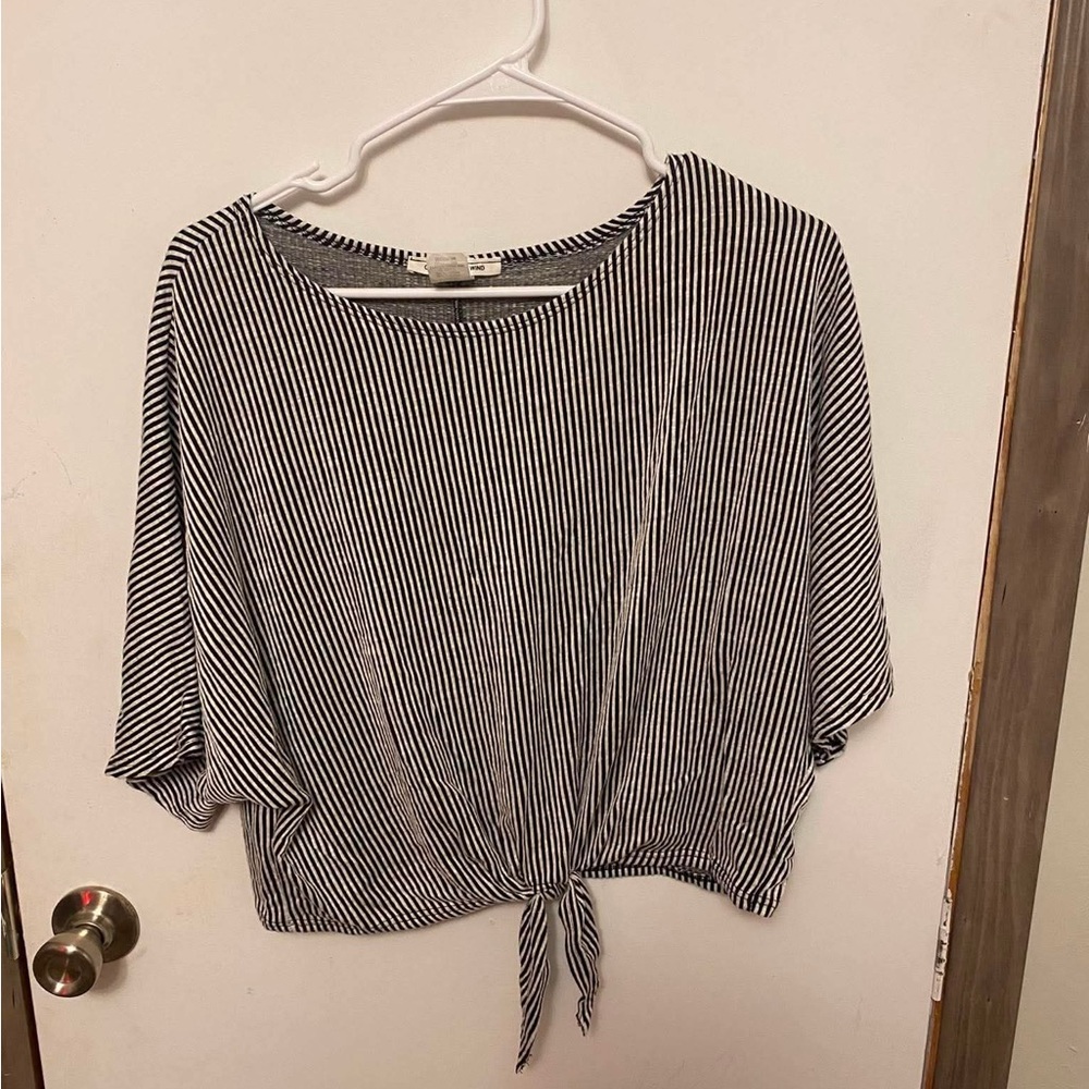 Caution To The Wind Black & White Striped Tie-Front Crop Top